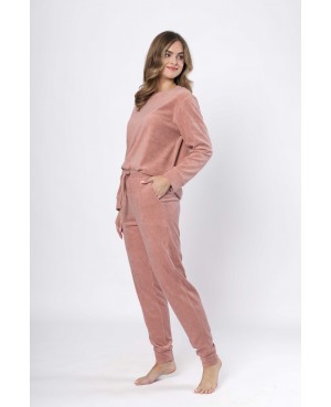 Ciepła Piżama damska Elżbieta 1669 bawełna frotte dł/r długie spodnie kieszenie
