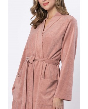Szlafrok damski Leveza Erazma 1671 frotte pudrowy beż – miękki, naturalny, przyjemny w dotyku