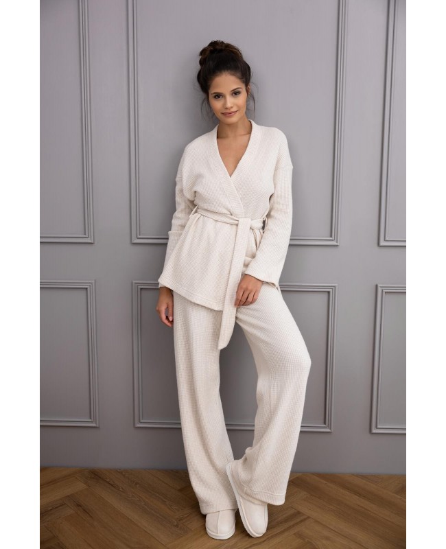 Piżama damska homewear dł/r Sensis Journey waflowa dzianina kopertowa bluza spodnie proste