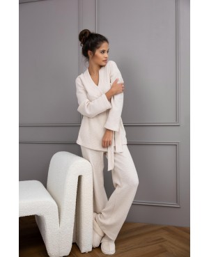 Piżama damska homewear dł/r Sensis Journey waflowa dzianina kopertowa bluza spodnie proste