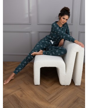 Piżama damska dł/r Sensis Ellison bawełna guziczki ściągacze wzór satynowa kokardka