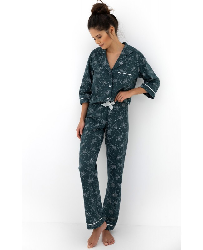 Piżama damska Sensis Sydney bawełna kołnierzyk guziki długie spodnie kokardka
