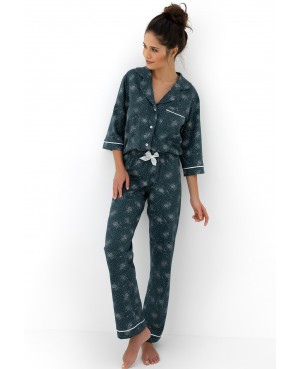Piżama damska Sensis Sydney bawełna kołnierzyk guziki długie spodnie kokardka