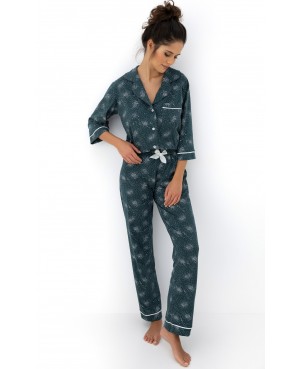 Piżama damska Sensis Sydney bawełna kołnierzyk guziki długie spodnie kokardka