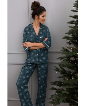 Piżama damska Sensis Sydney bawełna kołnierzyk guziki długie spodnie kokardka