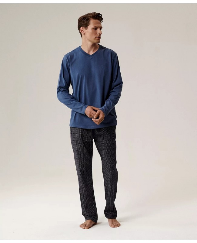 Piżama męska Atlantic NMP-389 komfortowa Peach Effect długi rękaw bawełna