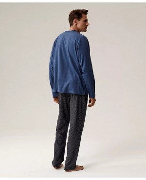 Piżama męska Atlantic NMP-389 komfortowa Peach Effect długi rękaw bawełna