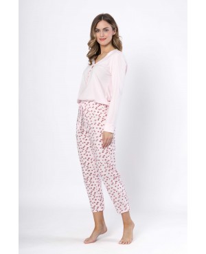 Piżama damska Leveza Grażyna 1623 bawełniana długi rękaw spodnie 7/8