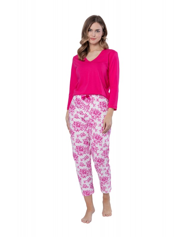 Piżama damska Leveza Monika 1626 bawełniana długi rękaw spodnie 7/8