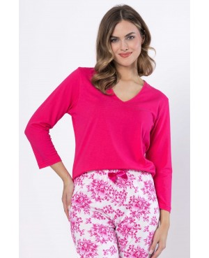 Piżama damska Leveza Monika 1626 bawełniana długi rękaw spodnie 7/8