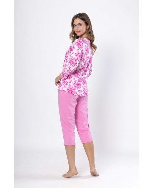 Piżama damska Leveza Martyna 1627 bawełniana długi rękaw spodnie 7/8