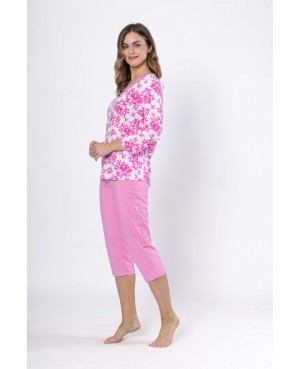 Piżama damska Leveza Martyna 1627 bawełniana długi rękaw spodnie 7/8