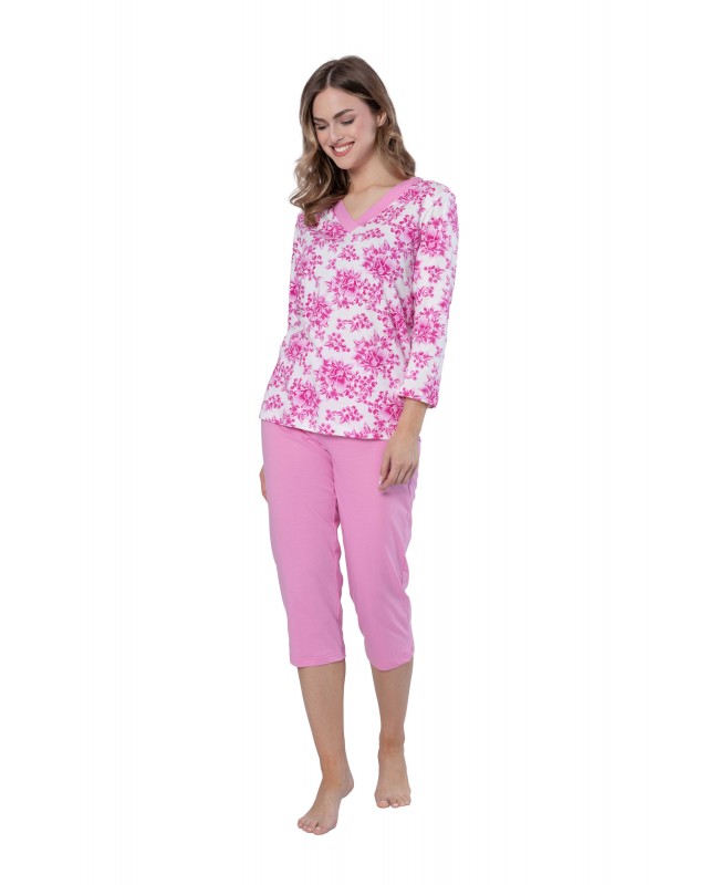 Piżama damska Leveza Martyna 1627 bawełniana długi rękaw spodnie 7/8