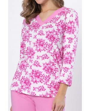 Piżama damska Leveza Martyna 1627 bawełniana długi rękaw spodnie 7/8