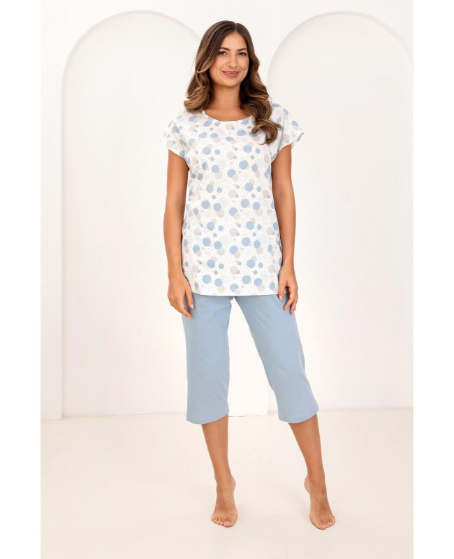 Piżama damska bawełniana krótki rękaw spodnie 3/4 wzór kółka Regina 730