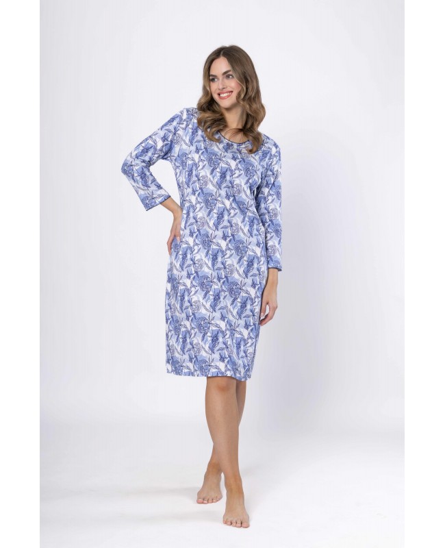 Koszula nocna damska EUFEMIA 1662 bawełniana kwiatowa długi rękaw polski producent