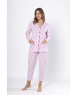 Piżama damska bawełniana rozpinana długi rękaw...