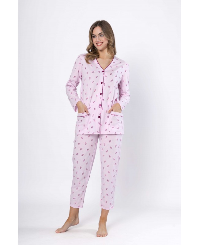 Piżama damska bawełniana rozpinana długi rękaw kwiatowa SAMIRA 1631