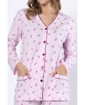 Piżama damska bawełniana rozpinana długi rękaw kwiatowa SAMIRA 1631