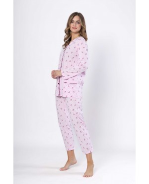 Piżama damska bawełniana rozpinana długi rękaw kwiatowa SAMIRA 1631