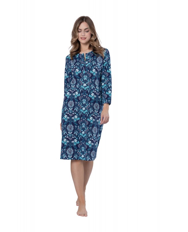 Koszula nocna damska bawełniana długi rękaw wzór kwiatowy Arleta 1653