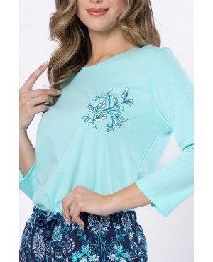 Piżama damska bawełniana rękaw 3/4 spodnie 7/8 wzór kwiatowy Asteria 1651