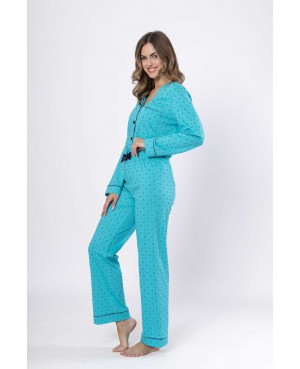 Piżama damska bawełniana rozpinana długi rękaw spodnie długie Alicja 1650