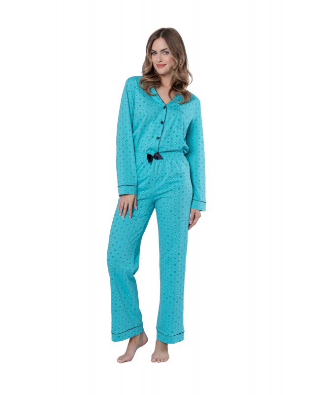 Piżama damska bawełniana rozpinana długi rękaw spodnie długie Alicja 1650