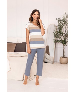 Piżama damska bawełniana krótki rękaw spodnie 7/8 paski Regina 741