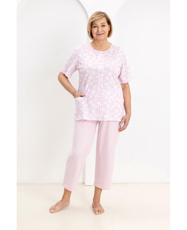 Piżama damska bawełniana rozpinana krótki rękaw spodnie 7/8 Regina 738