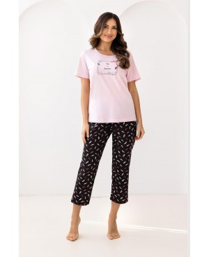 Piżama damska Regina 733 bawełniana z nadrukiem spodnie 7/8 100% bawełna
