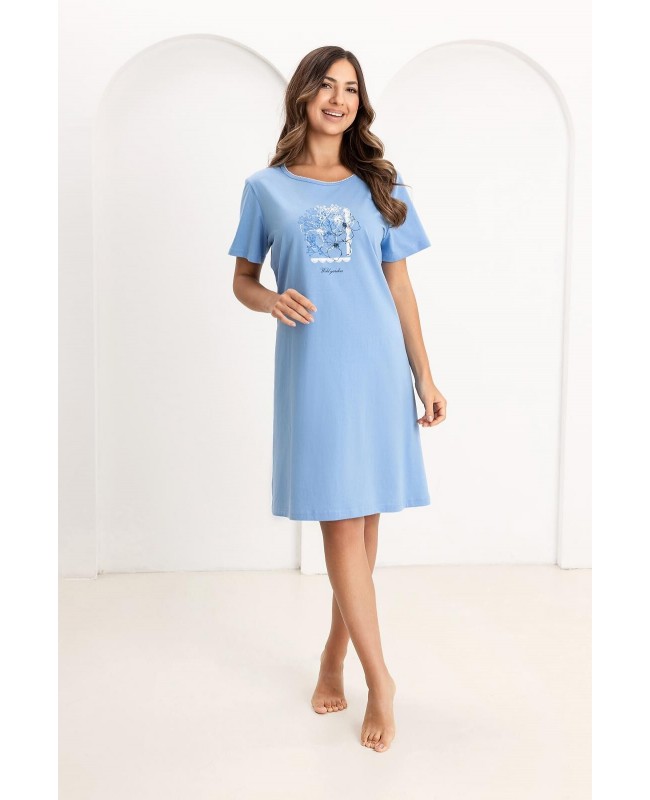 Koszula nocna damska bawełniana krótki rękaw do kolan nadruk Regina 174