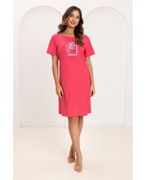 Koszula nocna damska bawełniana krótki rękaw do kolan nadruk Regina 174