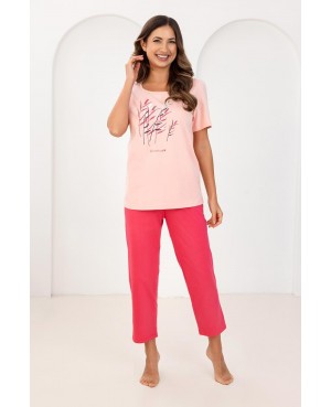 Piżama damska bawełniana krótki rękaw spodnie 7/8 nadruk Regina 740
