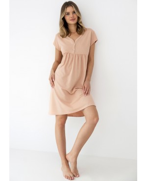 Koszula nocna damska Sensis Goldie krótki rękaw guziki dekolt V bawełna