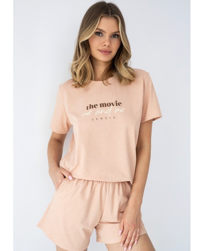 Piżama damska Sensis Anika krótki rękaw szorty z kieszeniami bawełna elastan