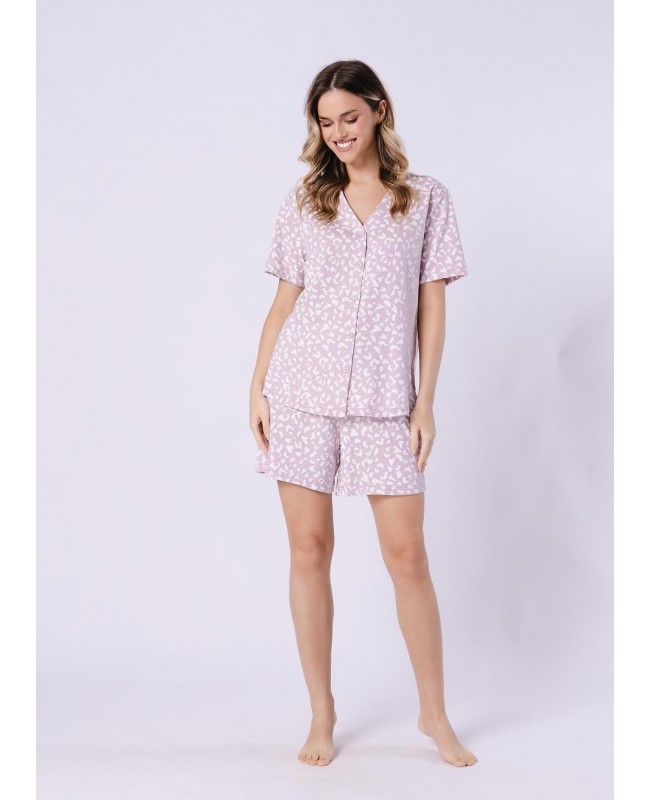 Piżama damska bawełniana rozpinana krótki rękaw krótkie spodenki Samanta 1709