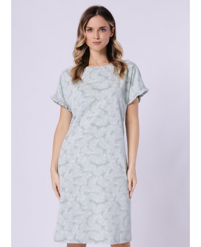 Koszula nocna damska bawełniana krótki rękaw falbanka wzór Elif 1728