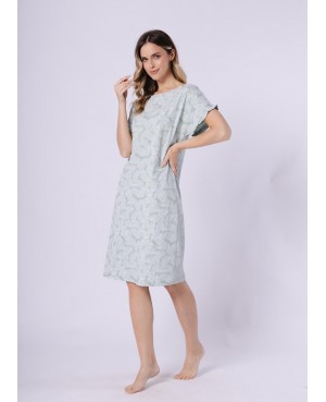 Koszula nocna damska bawełniana krótki rękaw falbanka wzór Elif 1728