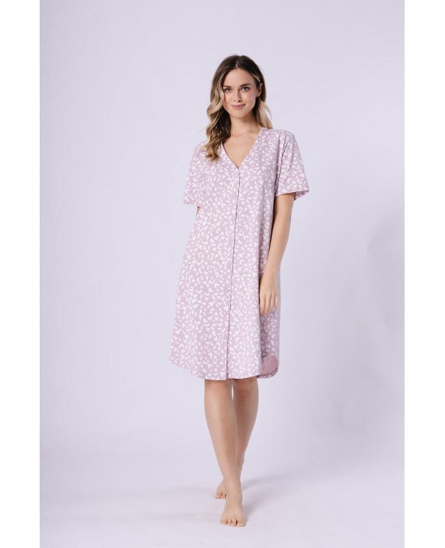 Koszula nocna damska bawełniana rozpinana krótki rękaw wzór Sisi 1710