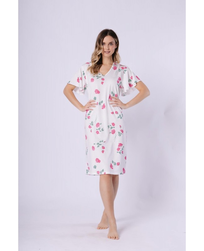 Koszula nocna damska bawełniana krótki rękaw motylek dekolt V Venus 1726