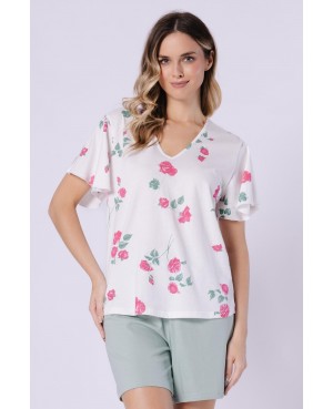 Piżama damska bawełniana krótki rękaw motylek krótkie spodenki Vivian 1725