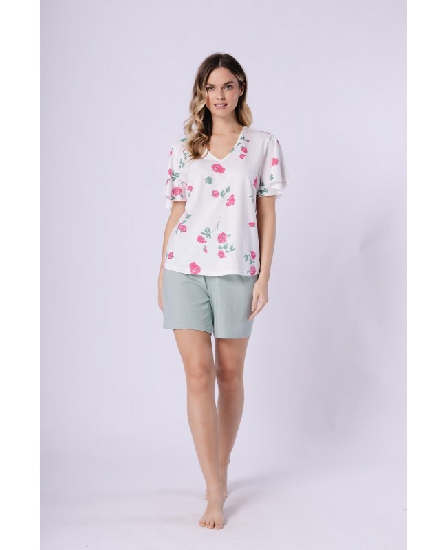 Piżama damska bawełniana krótki rękaw motylek krótkie spodenki Vivian 1725
