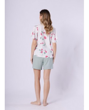 Piżama damska bawełniana krótki rękaw motylek krótkie spodenki Vivian 1725