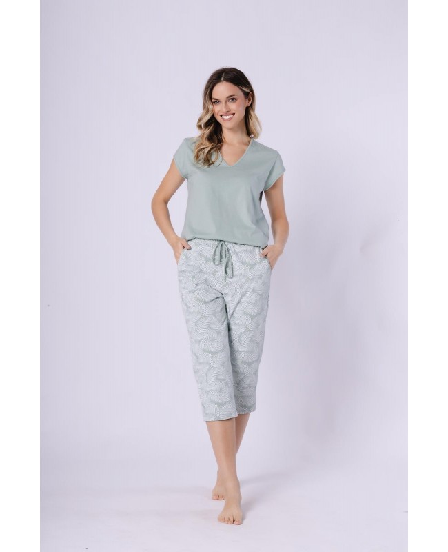 Piżama damska bawełniana krótki rękaw spodnie 3/4 dekolt V Eleonora 1727