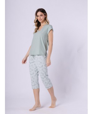 Piżama damska bawełniana krótki rękaw spodnie 3/4 dekolt V Eleonora 1727