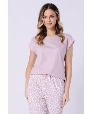 Piżama damska bawełniana krótki rękaw spodnie 3/4 napis Sandra 1708