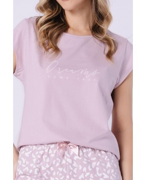 Piżama damska bawełniana krótki rękaw spodnie 3/4 napis Sandra 1708