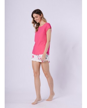 Piżama damska bawełniana krótki rękaw krótkie spodenki falbanka Leveza 1724