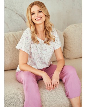 Piżama damska bawełniana krótki rękaw spodnie 7/8 wiskoza Taro Mariella 3542